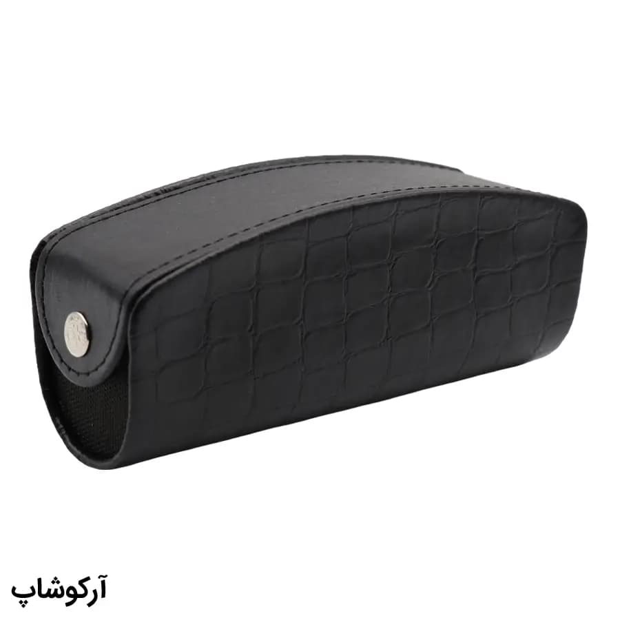 کیف عینک از جنس چرم درجه یک، شکل مستطیلی، مشکی رنگ و درب دکمهای مدل 993098