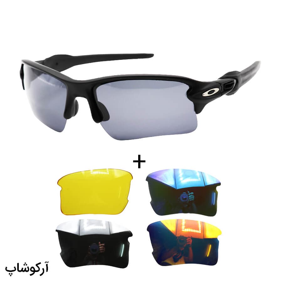 عینک ورزشی OAKLEY با فریم مشکی مات، 5 کاور لنز قابل تعویض و تجهیزات کامل مدل OO9188-1