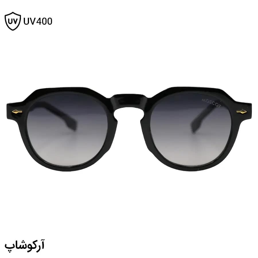 عینک آفتابی موسکات با فریم شکل گرد، رنگ مشکی براق، دسته سیمدار و عدسی دودی سایه روشن مدل 1209 — تصویر ۳
