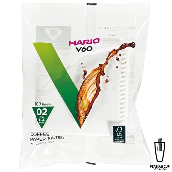 فیلتر کاغذی قهوه هریو V60 سایز 02 بسته 100 عددی