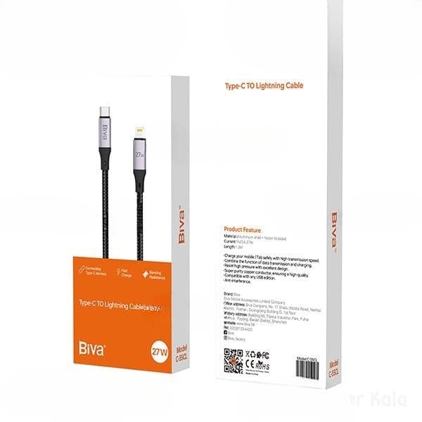 کابل تایپ سی به لایتنینگ بیوا طول 1.2متر توان 27 وات Type-c to Lightning C-35CL — تصویر ۲