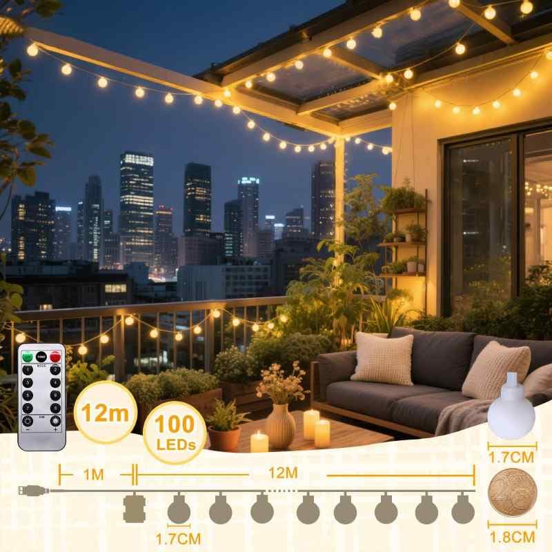 چراغهای تزئینی ۱۲ متری + ۱ متری، ۱۰۰ عدد چراغ رشتهای LED، — تصویر ۴