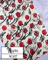 شال چهارفصل یلدایی سفید با انار قرمز ، اشعار نستعلیق و برگ کد SC627