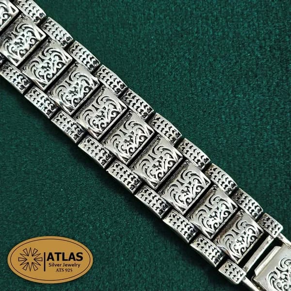 ساعت نقره مردانه سیاه قلم بدون نگین 60.5 گرمی نقره اصل 925 — تصویر ۳