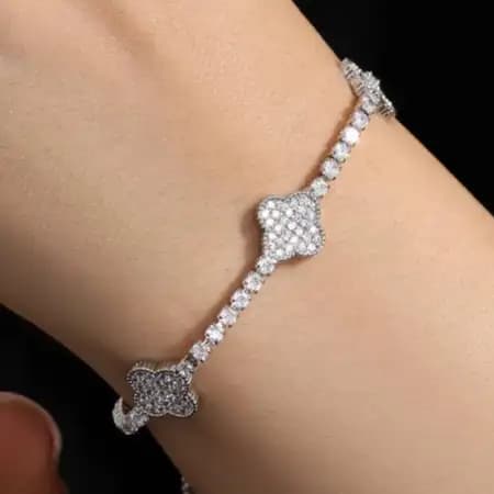 دستبند آبکاری نقره مارشال زنانه و دخترانه نگین تنیسی طرح ونکلیف vancleef رنگ کاملا ثابت کد amp