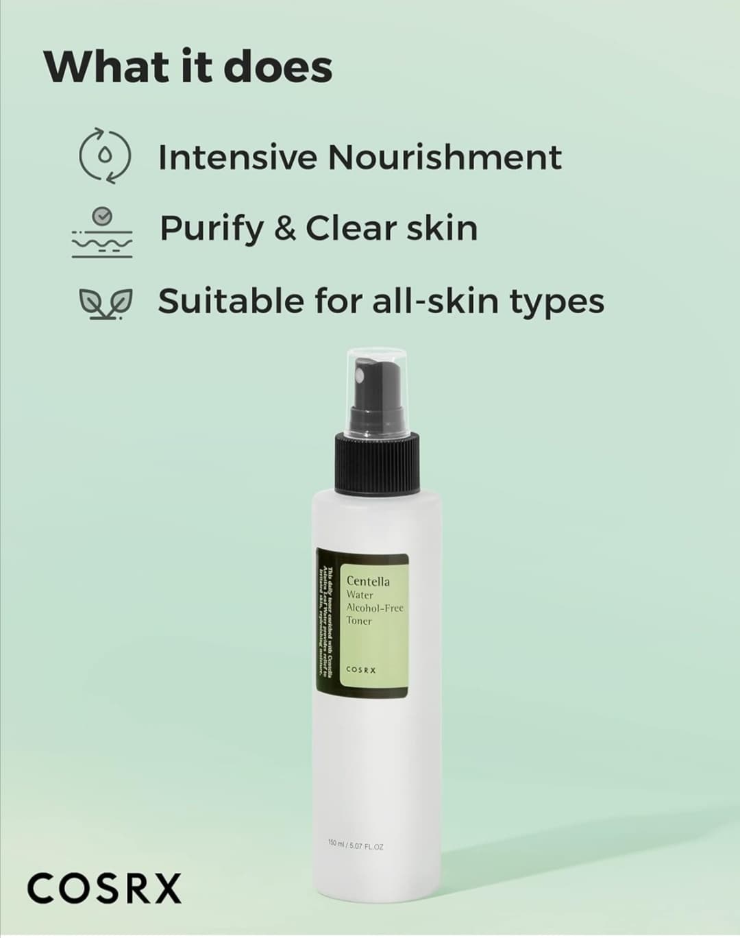 تونر آبرسان و تسکیندهنده پوست سنتلا واتر فاقد الکل کوزارکس (COSRX Centella Water Alcohol-Free Toner) (اورجینال) — تصویر ۶