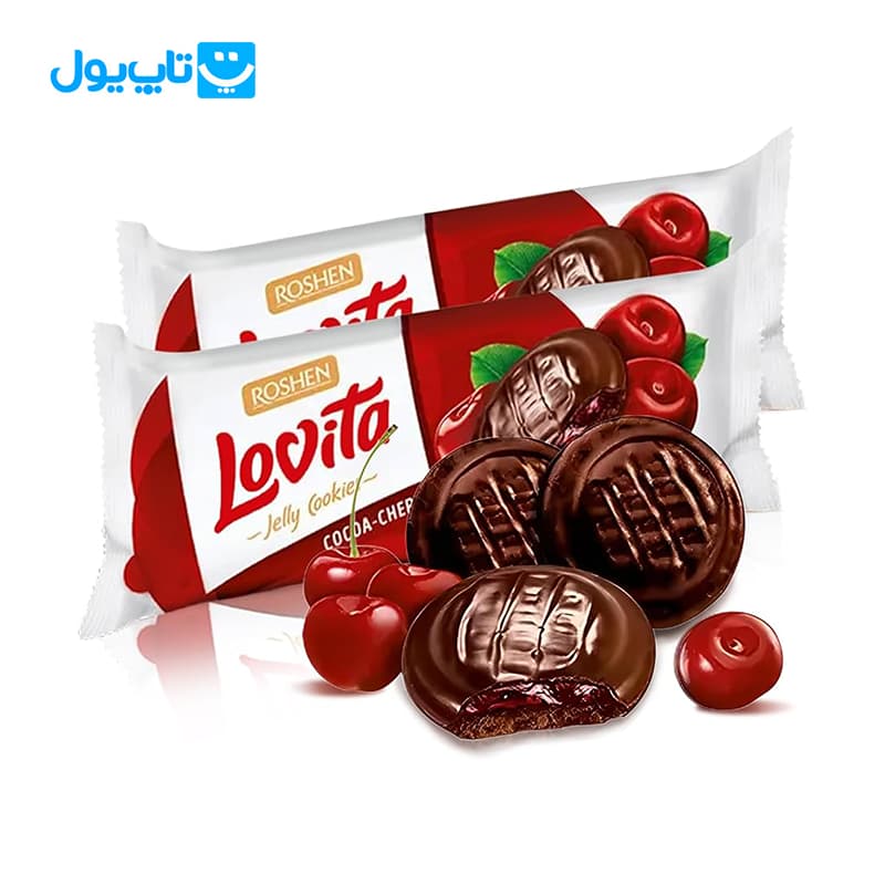 کوکی ژلهای روشن Roshen مدل Lovita لاویتا با طعم آلبالو و روکش شکلات وزن 135 گرم — تصویر ۳