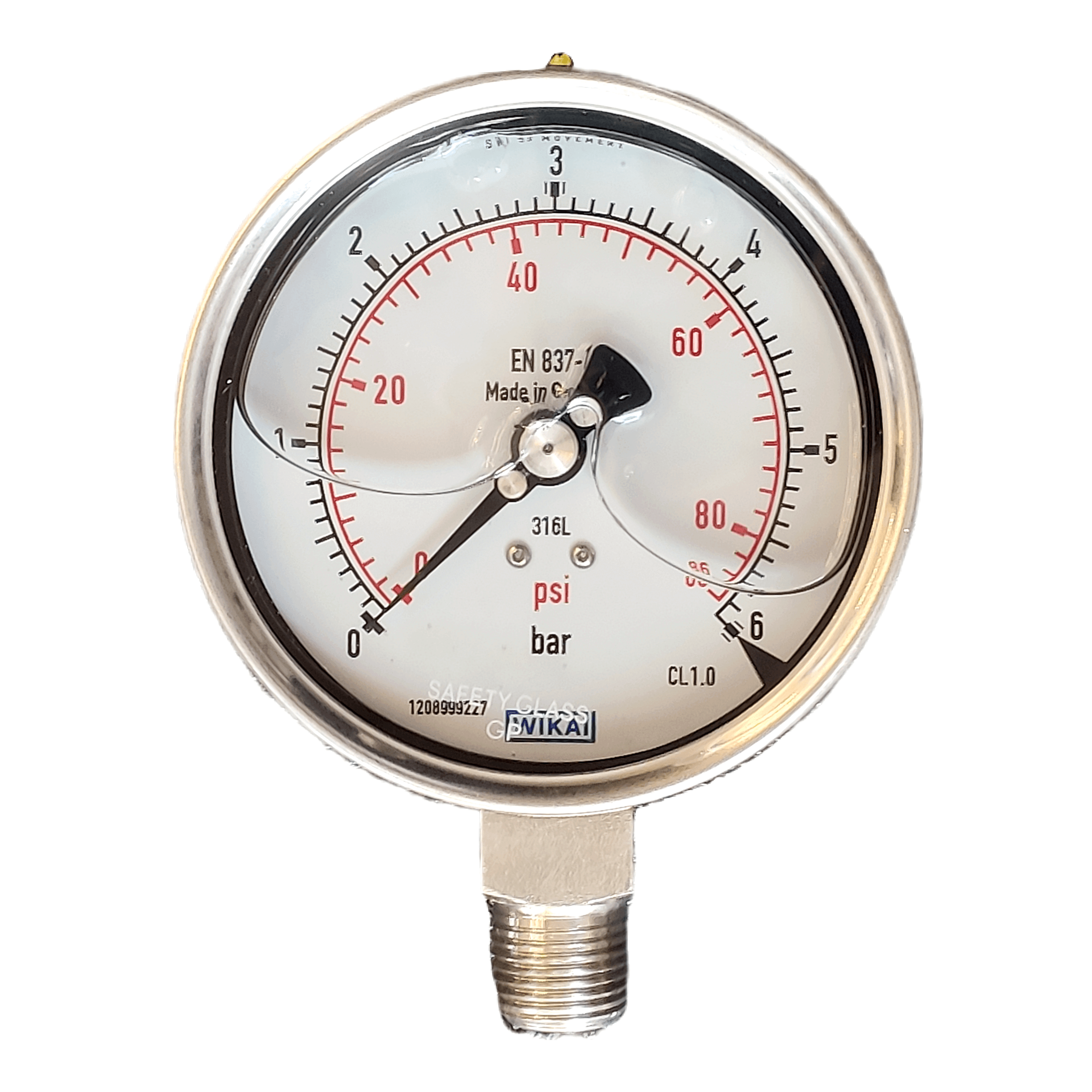 گیج فشار طرح ویکا (WIKA) مدل 232.50.100 (6 بار)
