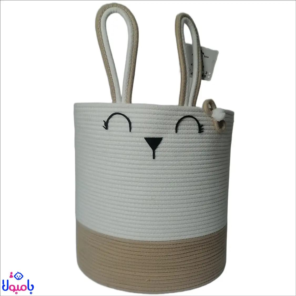 سبد استوانه قیطونی اتاق کودک طرح خرگوش کرم 31*35سانتیمتر