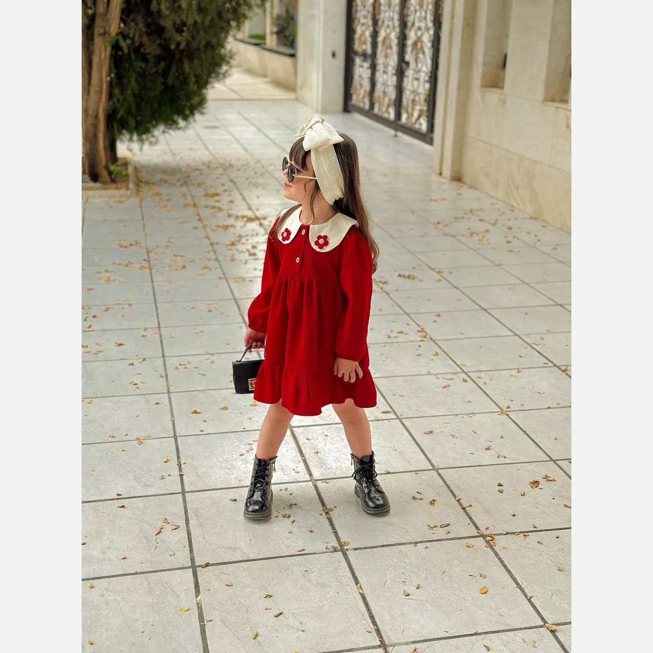 پیراهن دخترانه مخمل کبریتی یلدایی سایز 2 تا 6 سال — تصویر ۴