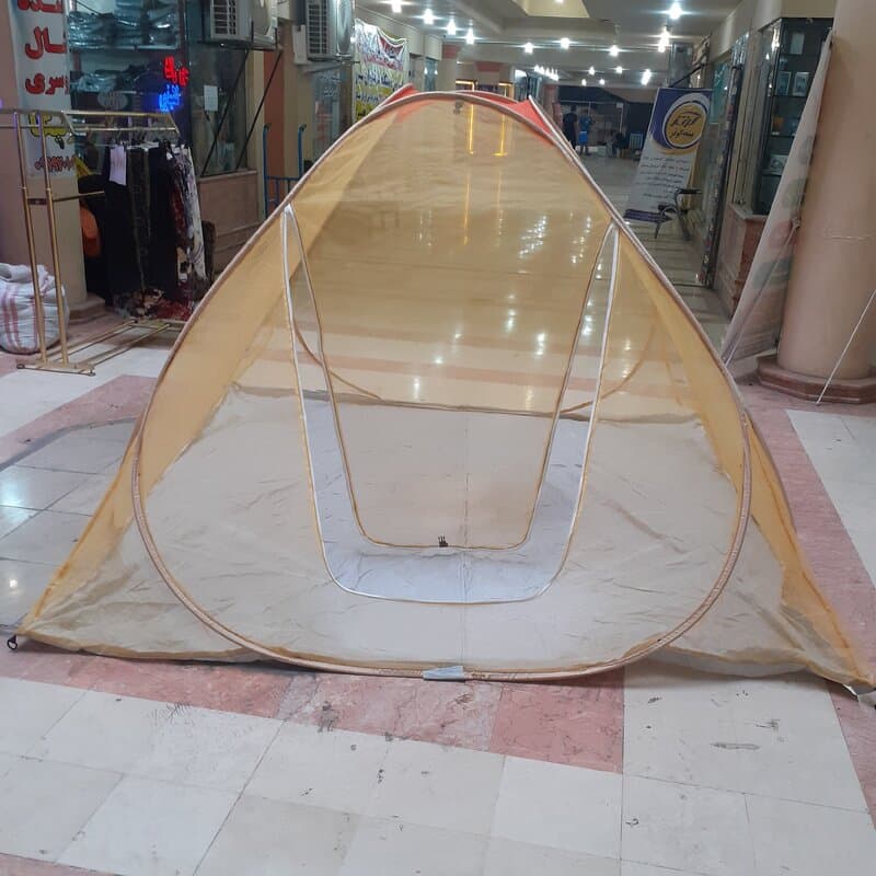 پشه بندمسافرتی فنری12نفره کف ضخیم تورحریر رنگ لیمویی ریزبافت — تصویر ۲