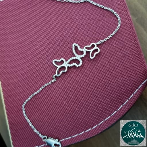 دستبند نقره زنانه شاهکار پروانه عیار 925 و آبکاری طلاسفید بسیار زیبا و ظریف — تصویر ۲