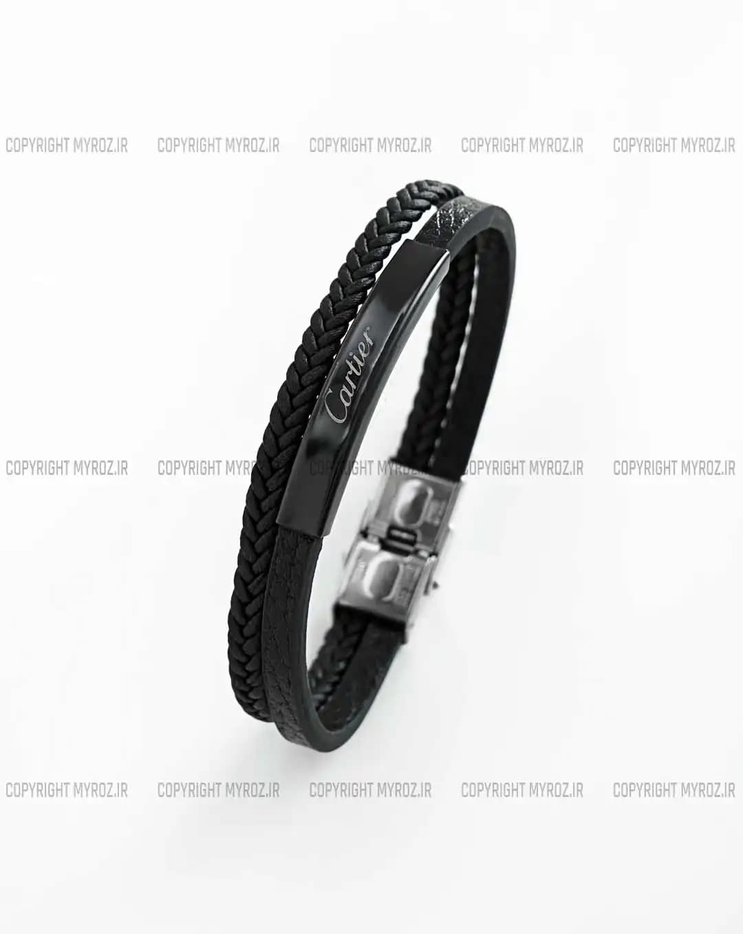دستبند دولاینه چرم مردانه مدل کارتیه CARTIER کد 2355 — تصویر ۵