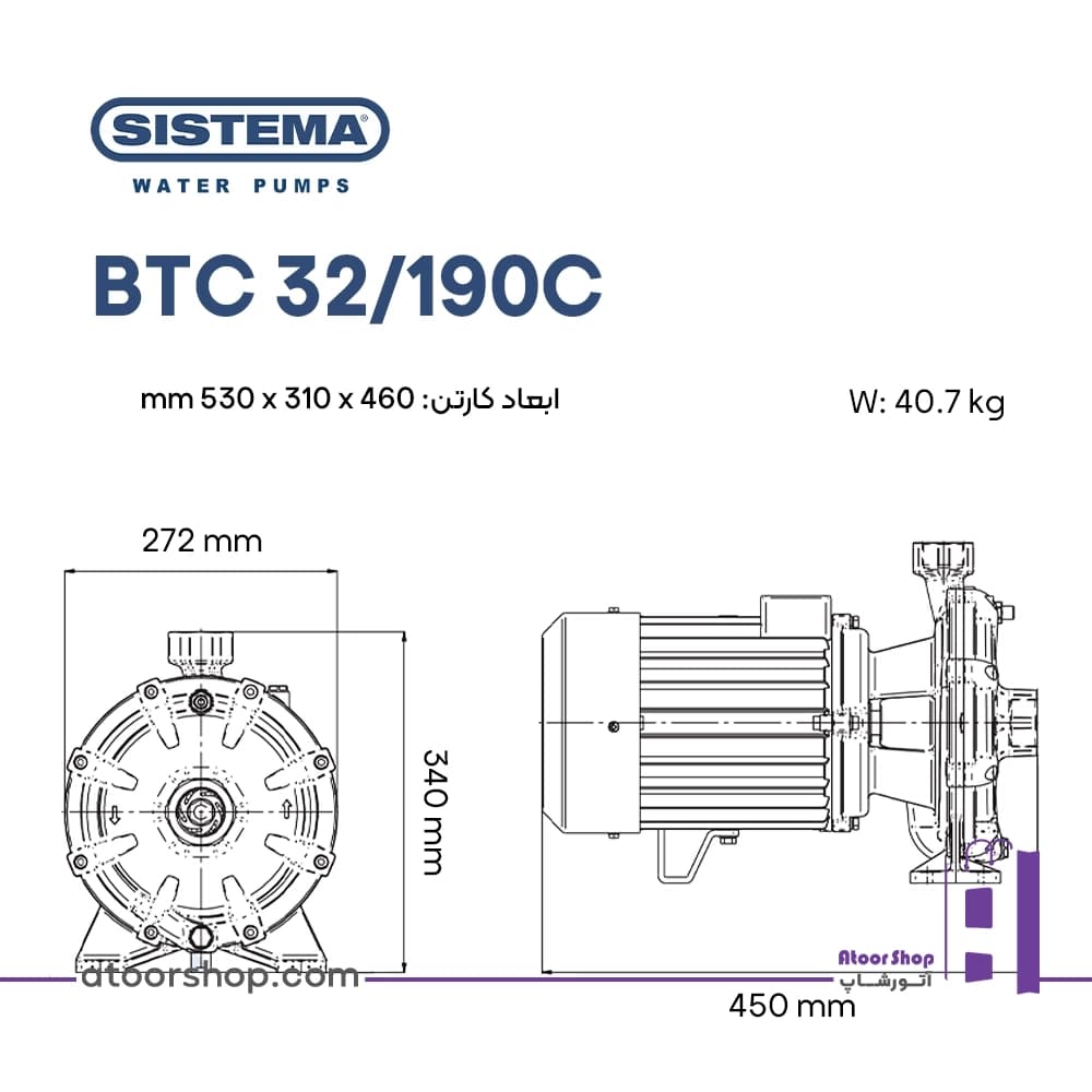 پمپ بشقابی دو پروانه 3 اسب سیستما ایتالیا Sistema BTC 32/190c — تصویر ۳