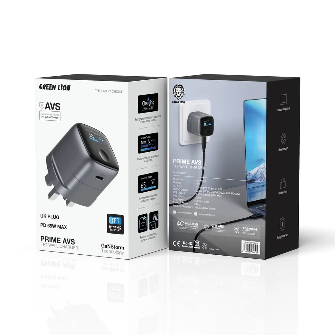 شارژر دیواری گرین لاین Prime AVS TFT مدل GNAVS65PRIMGY — تصویر ۳