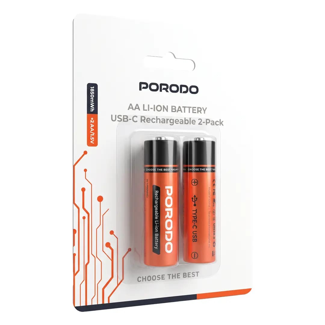 باتری شارژی AA لیتیوم یون پرودو USB-C بسته 2 عددی مدل PDJHAACOG — تصویر ۳