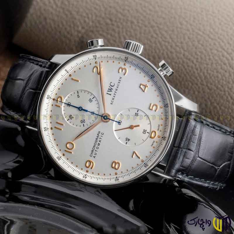 ساعت مچی عقربه ای کرنوگراف برند iwc طرح IW371604 رنگ مشکی سفید رزگلد — تصویر ۴