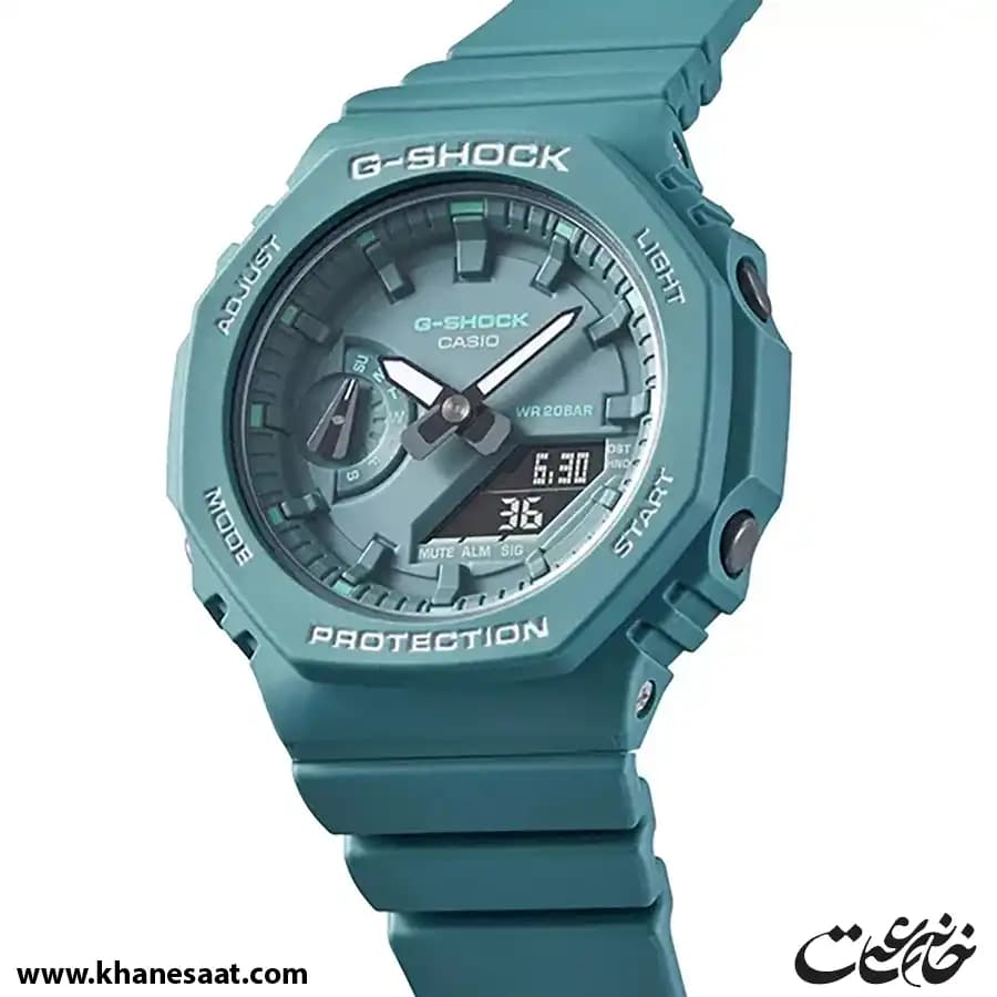 ساعت مچی اسپرت دو زمانه برند جی شاک مدل GMA S2100GA 3ADR رنگ سبز آبی — تصویر ۶