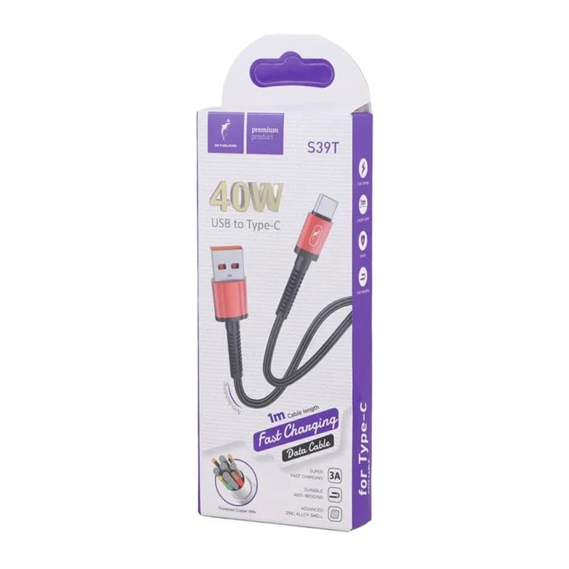 کابل شارژ USB به تایپ سی 40W فست اسکای دلفین S39T طول 1 متر مشکی – حراج — تصویر ۳