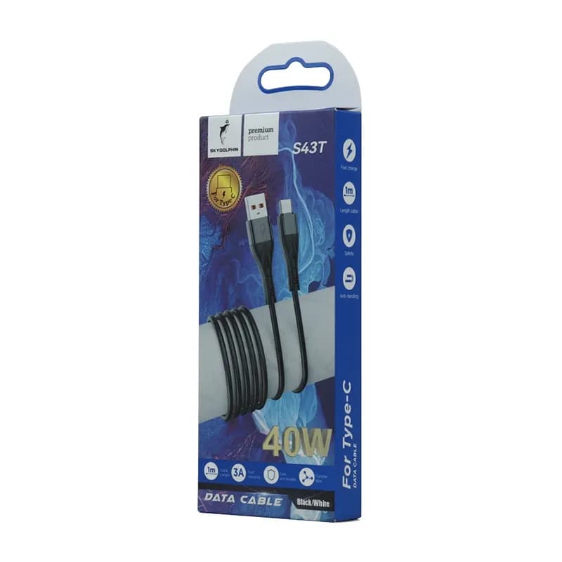 کابل شارژ USB به تایپ سی 40W فست اسکای دلفین S43T طول 1 متر سفید – حراج — تصویر ۳