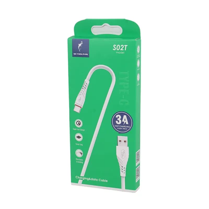 کابل شارژ USB به تایپ سی 3A فست اسکای دلفین S02T طول 1 متر سفید – حراج — تصویر ۳