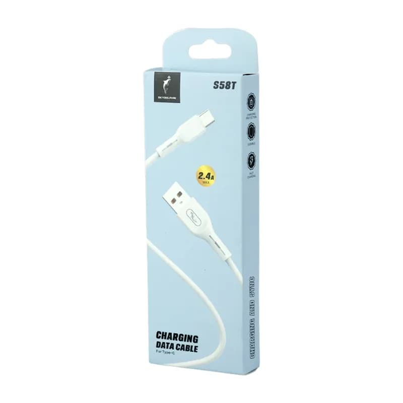 کابل شارژ USB به تایپ سی 2.4A فست اسکای دلفین S58T طول 1 متر سفید – حراج — تصویر ۳
