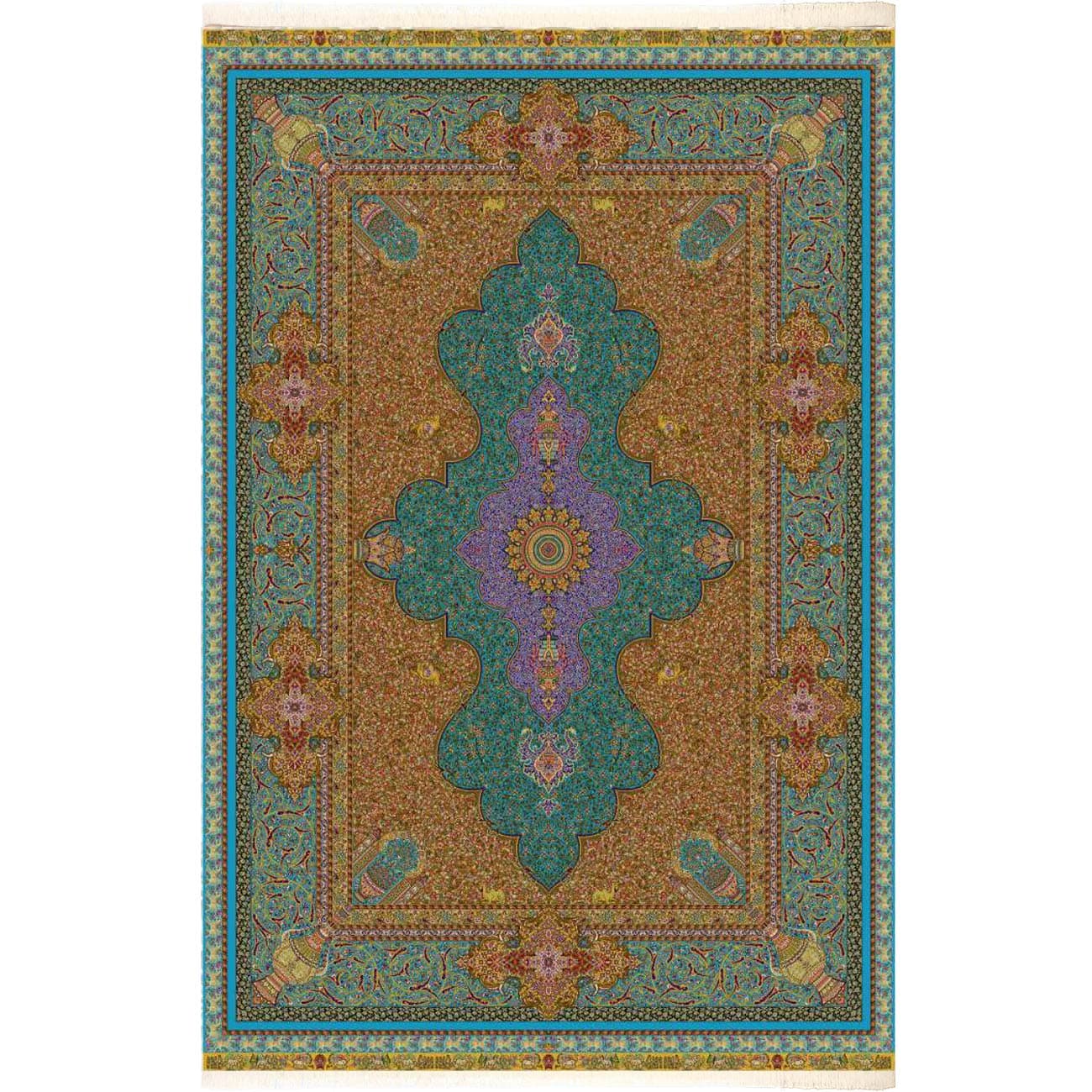 فرش ابریشم قم طرح ترنج حاشیه اسب 1500 شانه کد 64FA3105533 — تصویر ۴