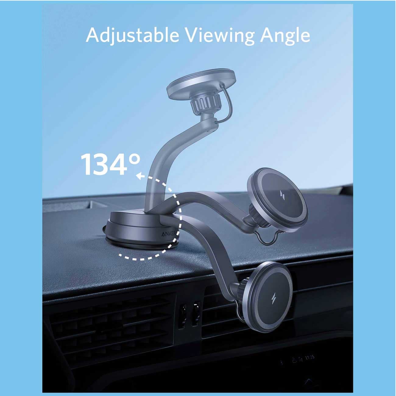 هولدر شارژر وایرلس آیفون داخل خودرو انکر همراه با شارژ فندکی و کابل دو سر تایپسی B2930011 — تصویر ۴
