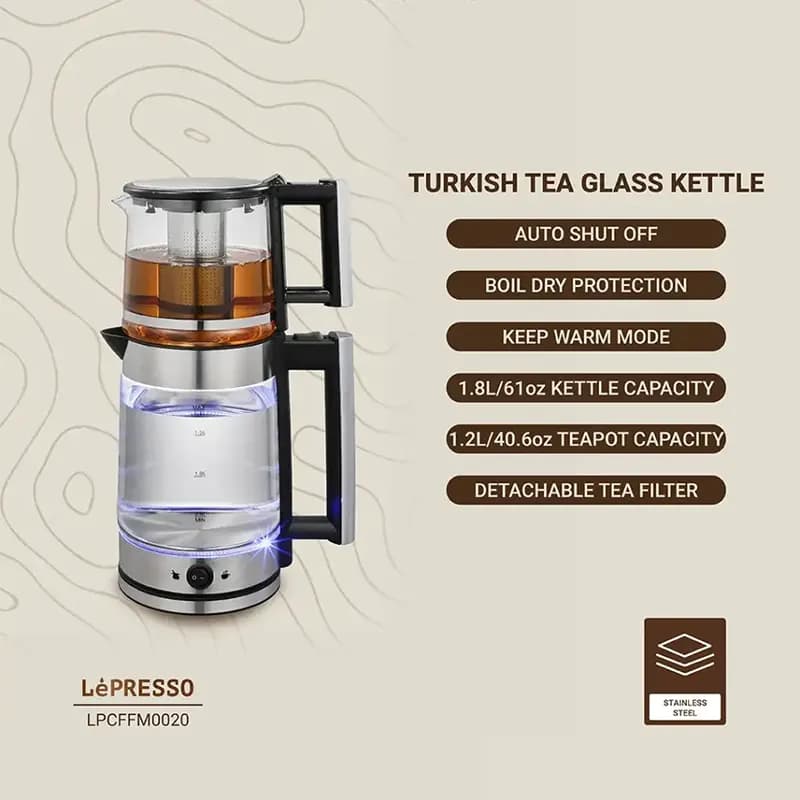 چای ساز برقی لپرسو Lepresso اصل مدل LPCFFM0020 طراحی شفاف — تصویر ۱۲