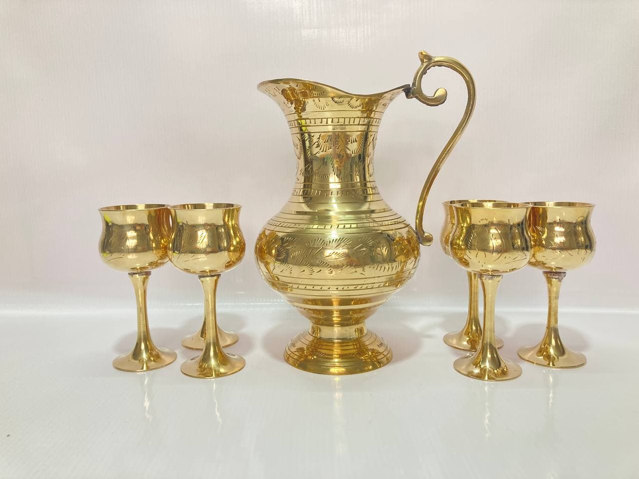 ست پارچ و جام برنجی قلم دست هندی