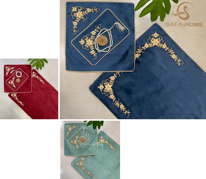 سجاده و جانماز مخمل سرمه دوزی پنج پر