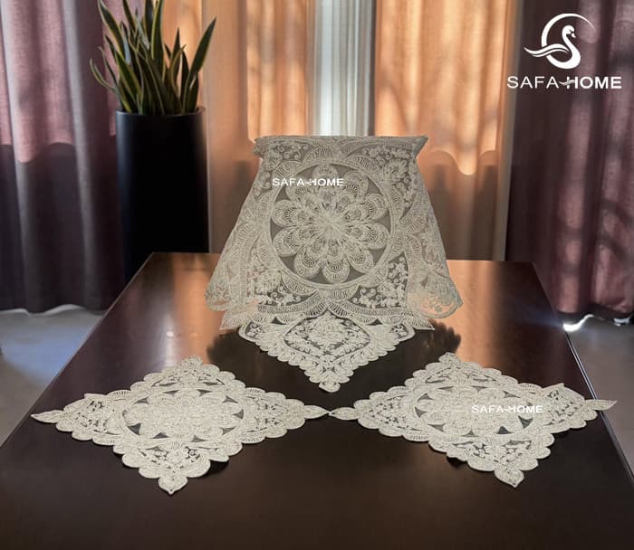 رومیزی قیطان مربع 3 تکه طرح رویال