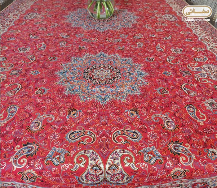رومیزی مستطیل ترمه هاشمی کد 24 قرمز اندازه ی 100×200 — تصویر ۲