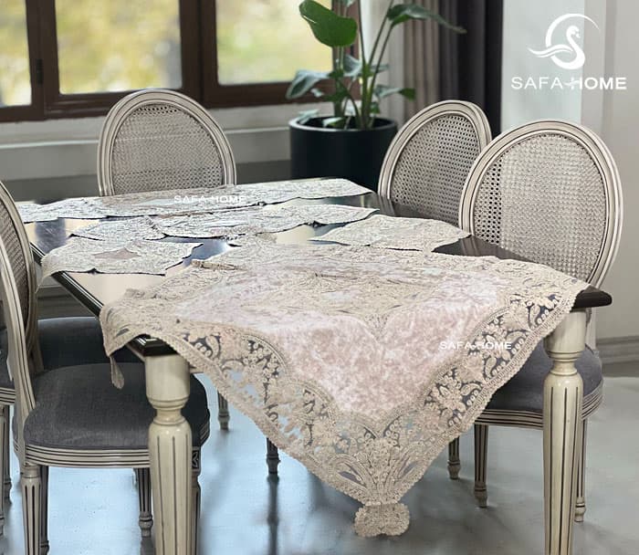 ست رومیزی قیطان دوزی طرح آنا 5 تکه