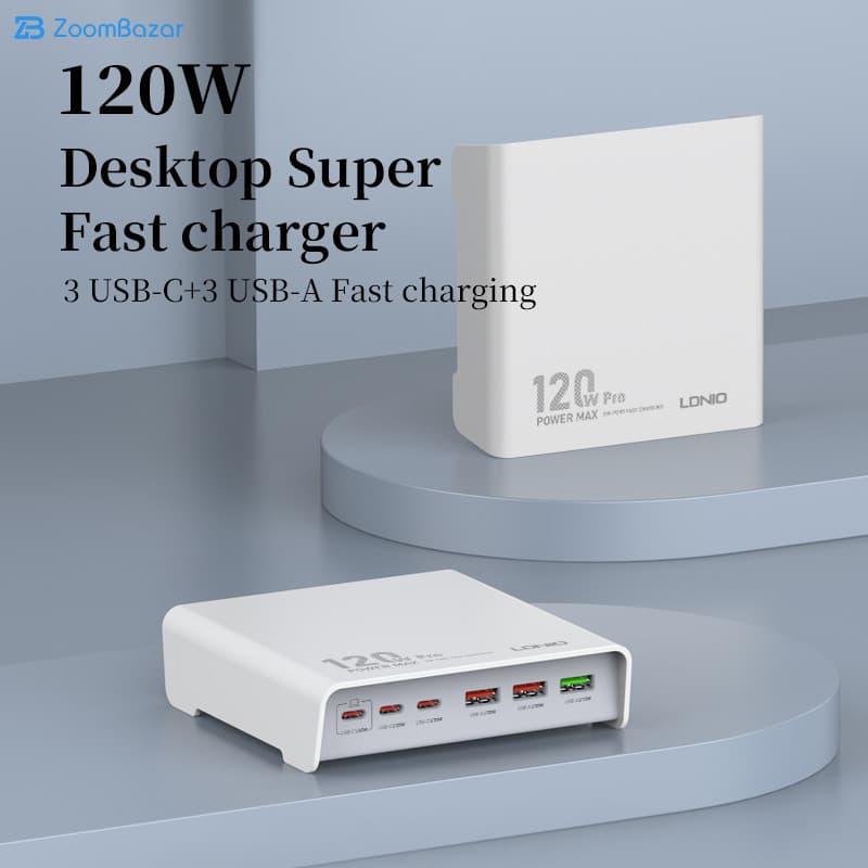شارژر رومیزی 120وات الدینیو مدل HUB CHARGER Q605 — تصویر ۴