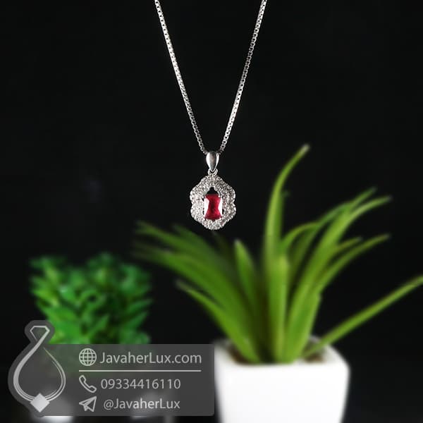 گردنبند نقره طرح یاقوت سرخ _ کد : 100560