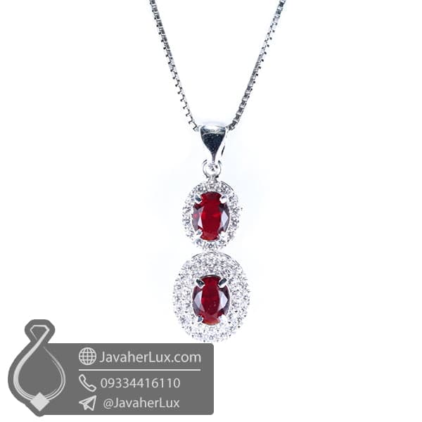 گردنبند نقره دوبل طرح یاقوت سرخ _ کد : 100540