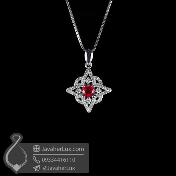 گردنبند نقره نگین طرح یاقوت سرخ _ کد : 100526