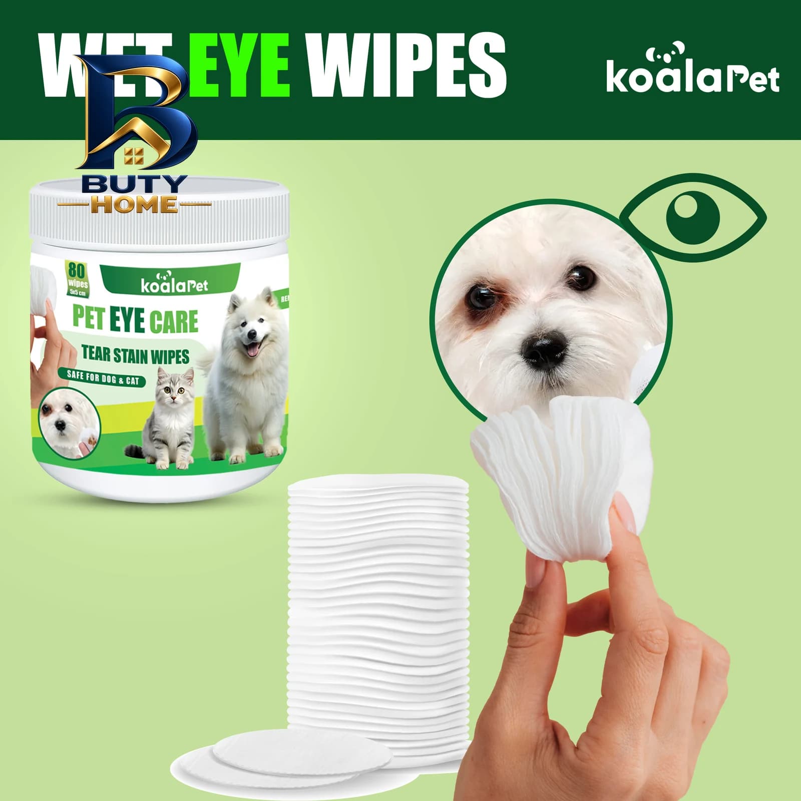 دستمال مرطوب و سواب سگ گربه مخصوص گوش اطراف چشم کوالاپت مدل Koala۰۱ بسته چهار عددی اصل — تصویر ۵