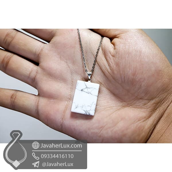 گردنبند سنگ هولیت تراش مستطیل _ کد : 400392 — تصویر ۴