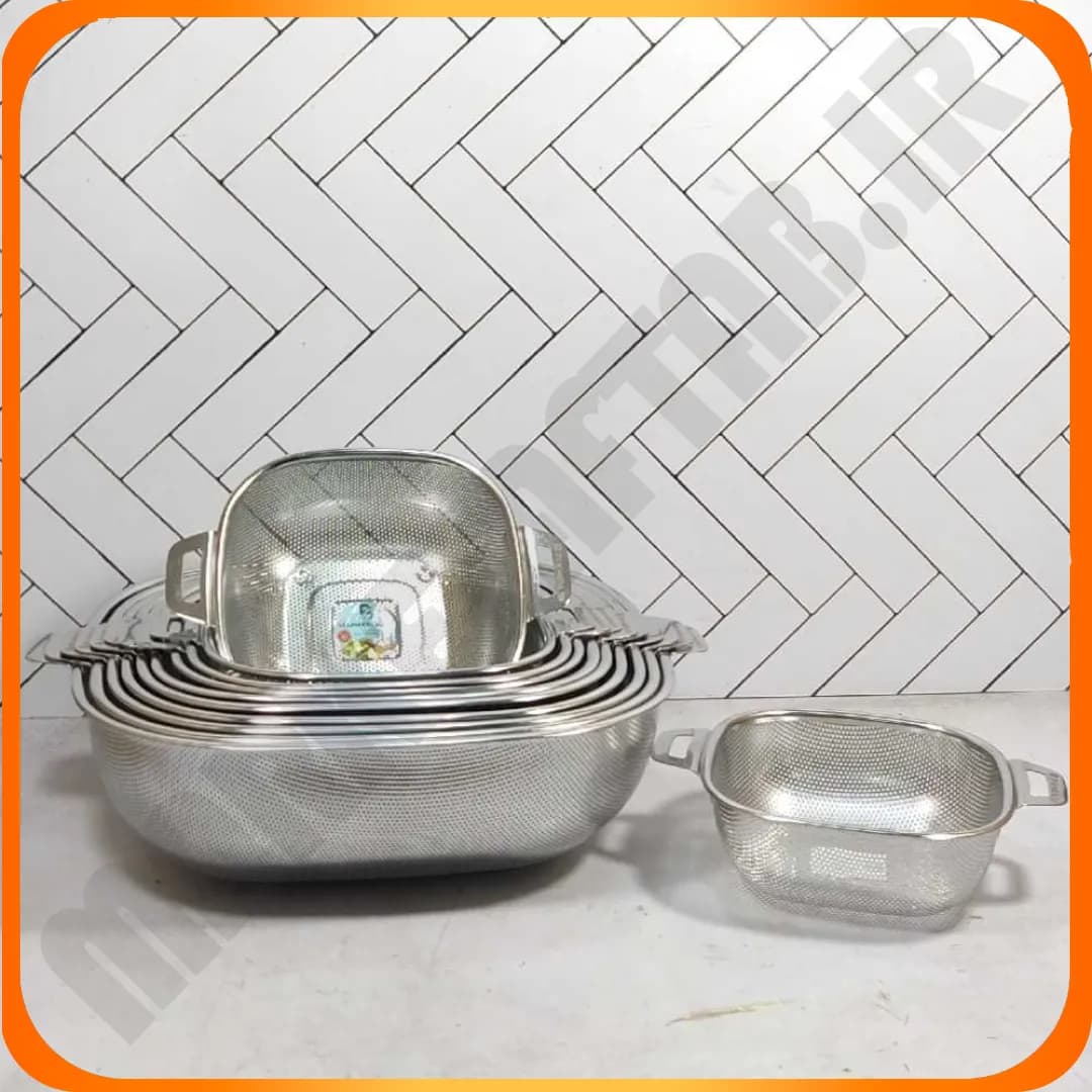 سرویس 11 پارچه آبکش پانچ مربع دسته دار استیل ZB-972 زومبا — تصویر ۲
