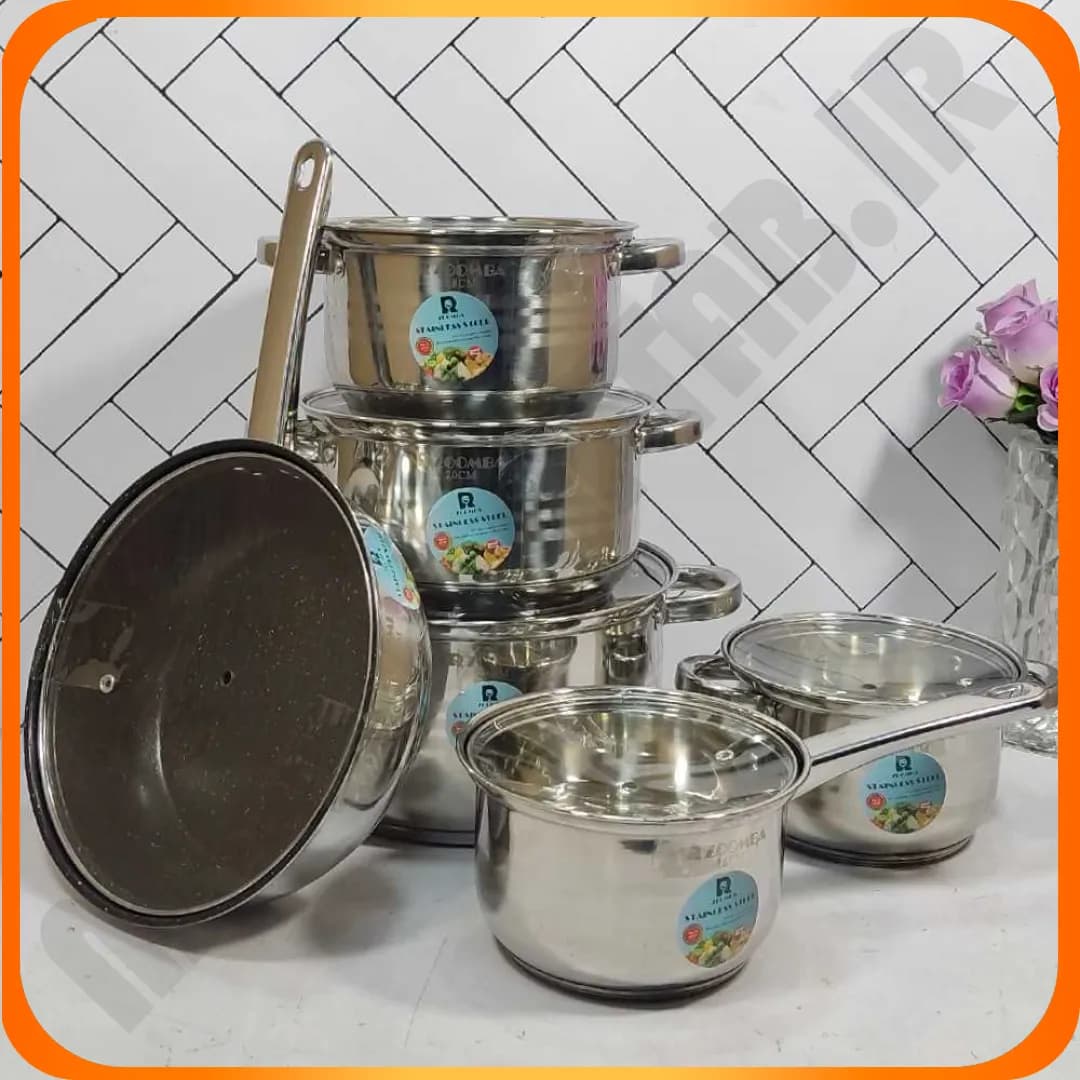 سرویس قابلمه 12 پارچه استیل دسته نقره ای ZB-1038 زومبا