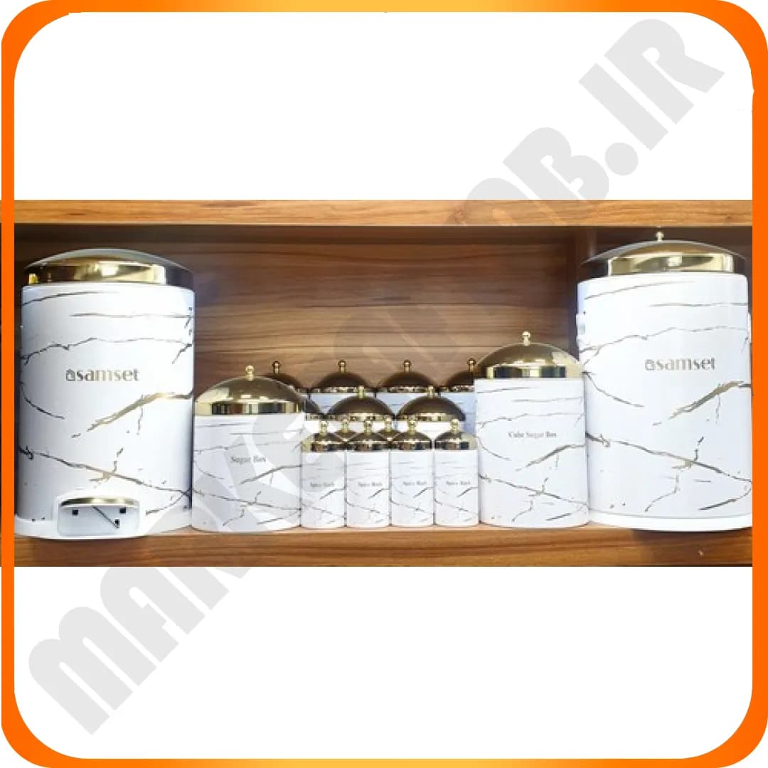 سرویس آشپزخانه 17 پارچه سفید درب طلایی40209012 ماربل سام ست — تصویر ۲