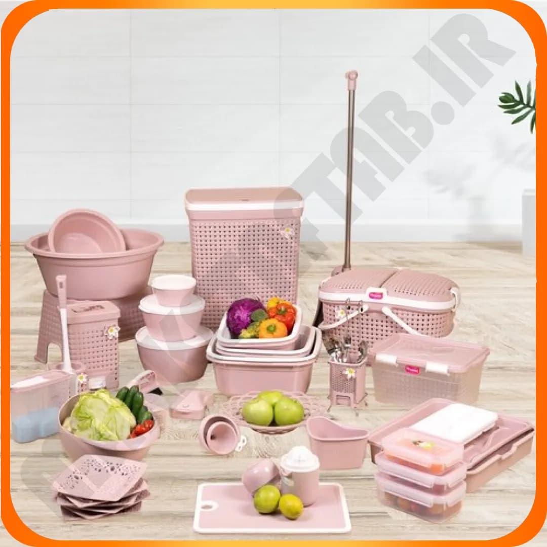 سرویس جهیزیه 58 پارچه درین صورتی کرپ 3454 هوم کت — تصویر ۲