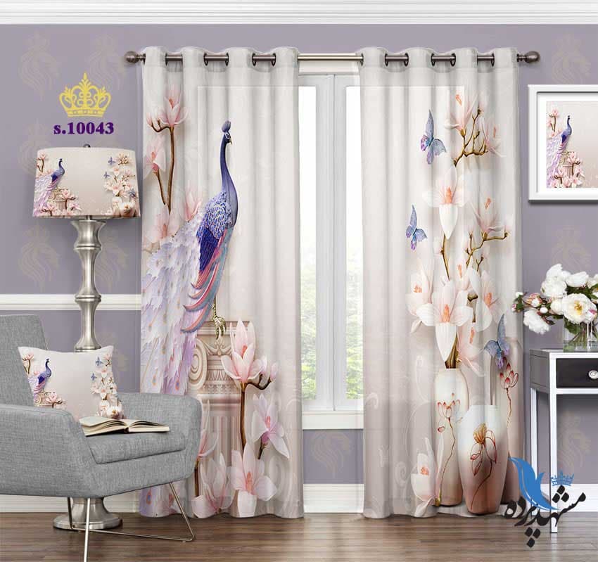 پرده پانچ گلدار طرح گل طاووس S10043