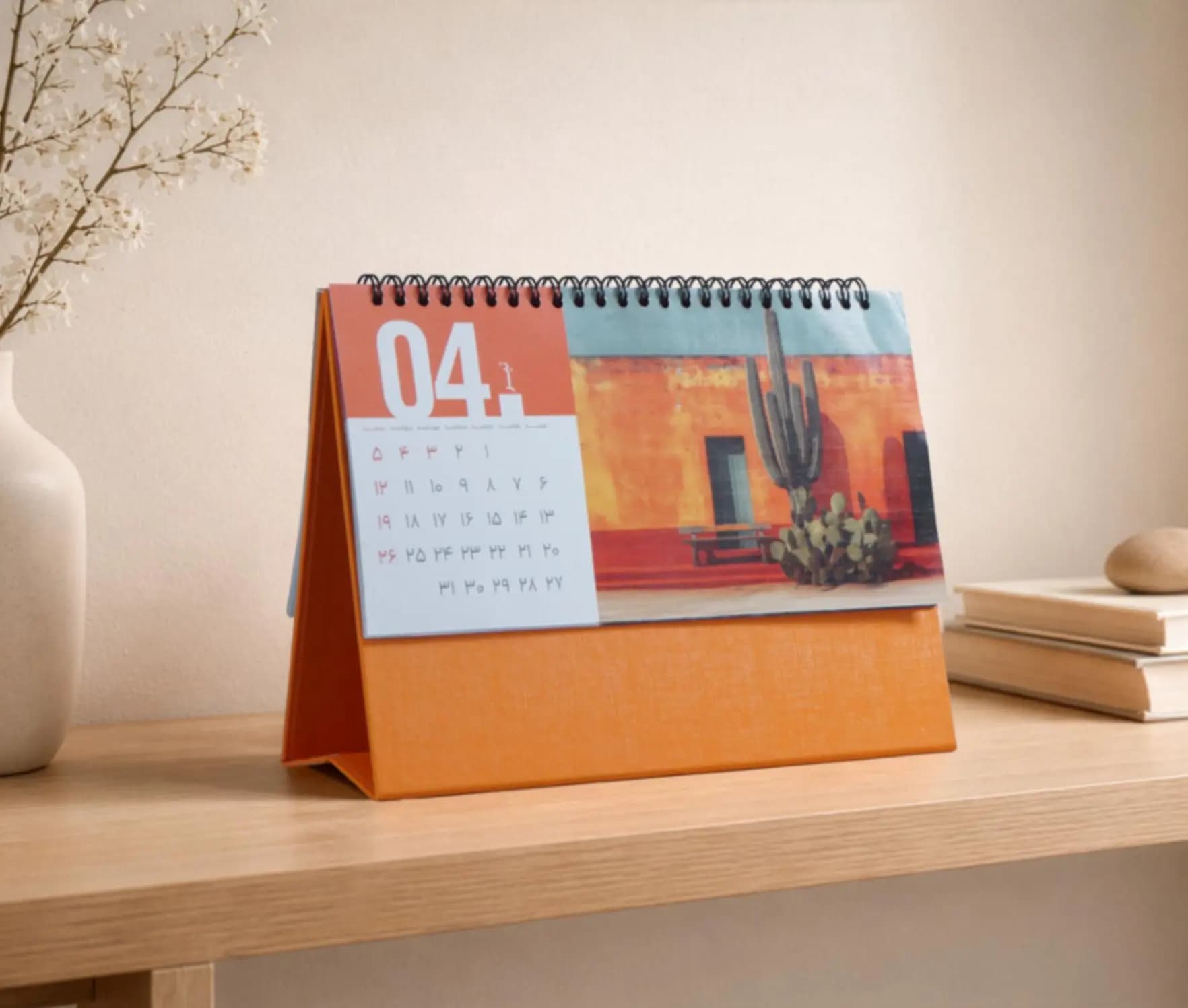 تقویم رومیزی کتان پایه گالینگور طرح گل ۱۴۰۵
