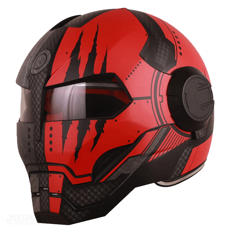 کلاه کاسکت فک ثابت IRONMAN مدل SHINY RED GRAY — تصویر ۲