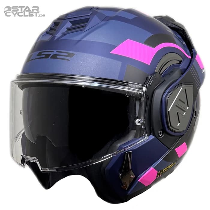 کلاه کاسکت فول متحرک ال اس 2 مدل ADVANT 906 MATT BLUE FLUO PINK — تصویر ۳