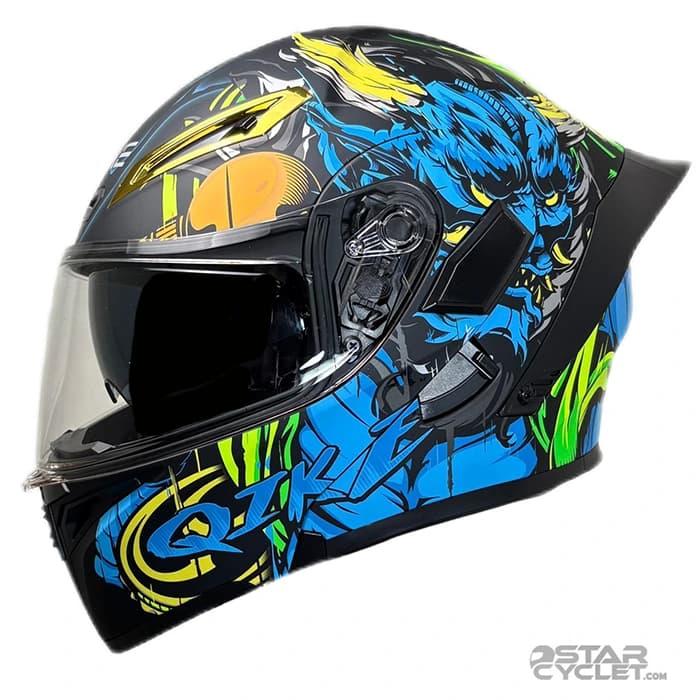 کلاه کاسکت فک متحرک Qike مدل MP01 BLUE THUNDER GOD — تصویر ۴