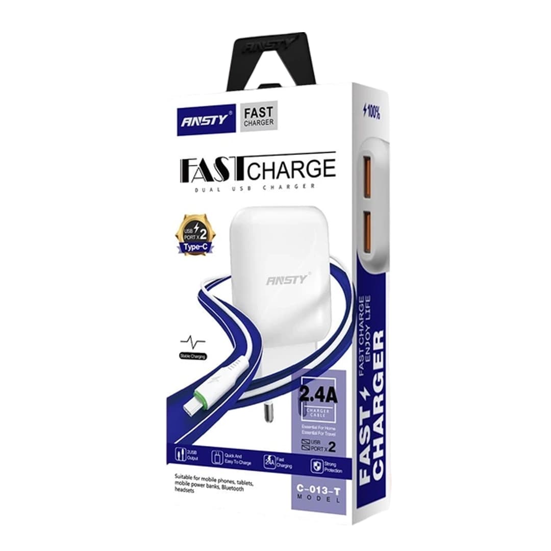 شارژر همراه با کابل شارژ تایپ سی برندANSTY مدل C-013-T (گارانتی 6 ماهه ) — تصویر ۲